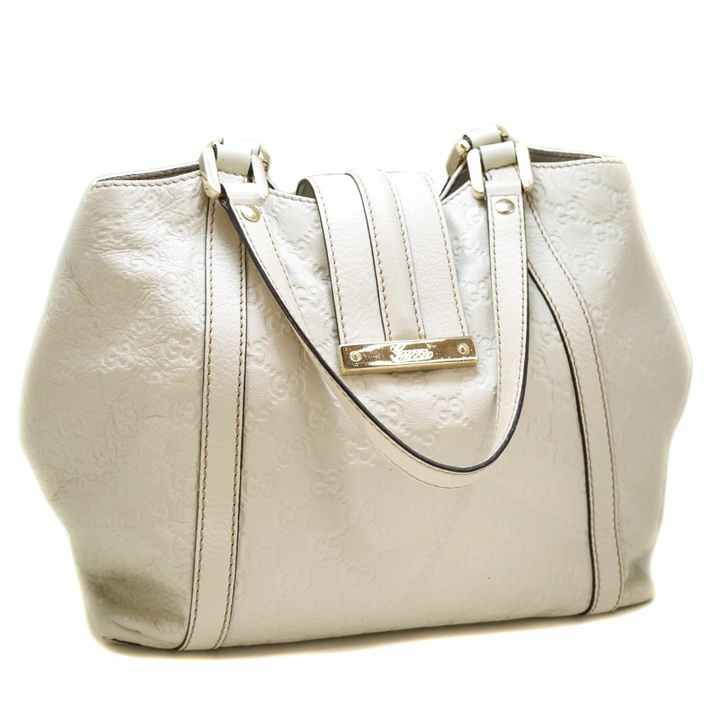GUCCI Tote Bag GG Leather Off White Handbag